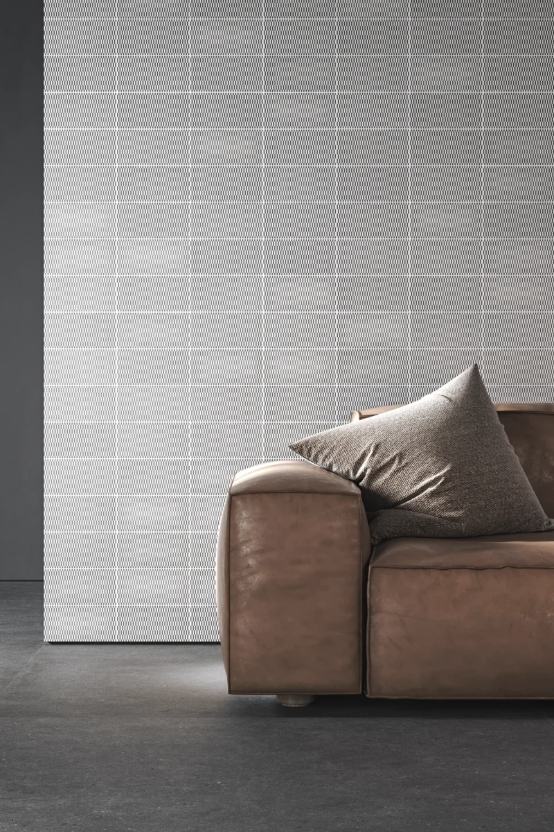 Mur de petits carreaux avec un motif de textures disponible en plusieurs couleurs
