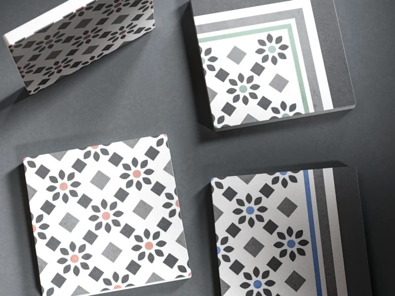 Détail de plusieurs carreaux de la collection Belle