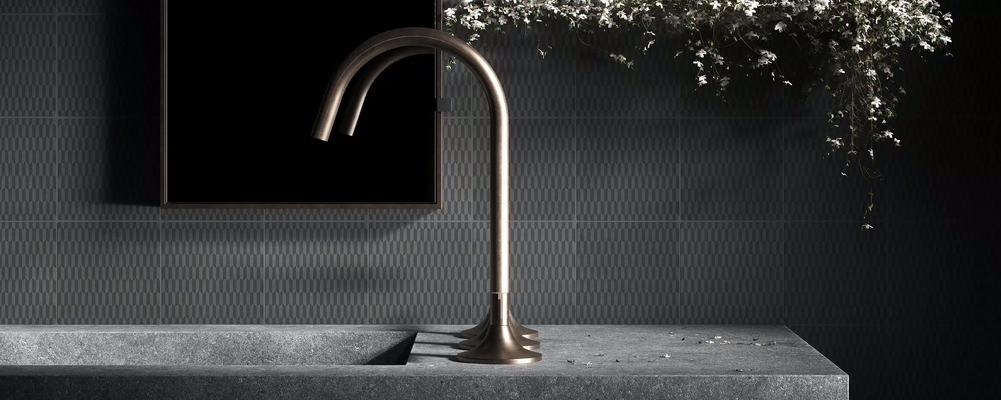 Revêtement mural en carrelage ciment noir graphite et noir anthracite avec finition mate naturelle