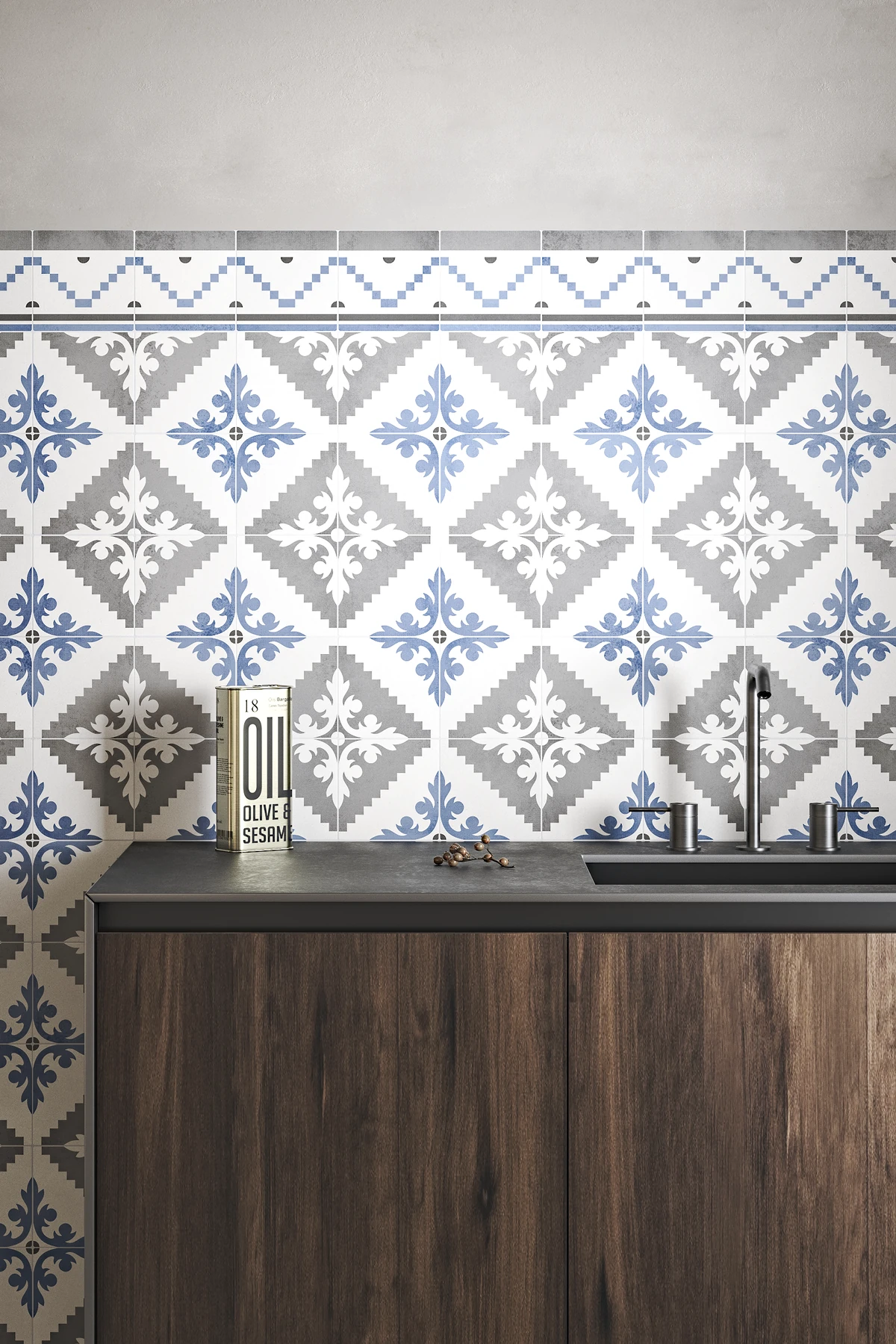 Mur de cuisine avec des carrelages au design classique