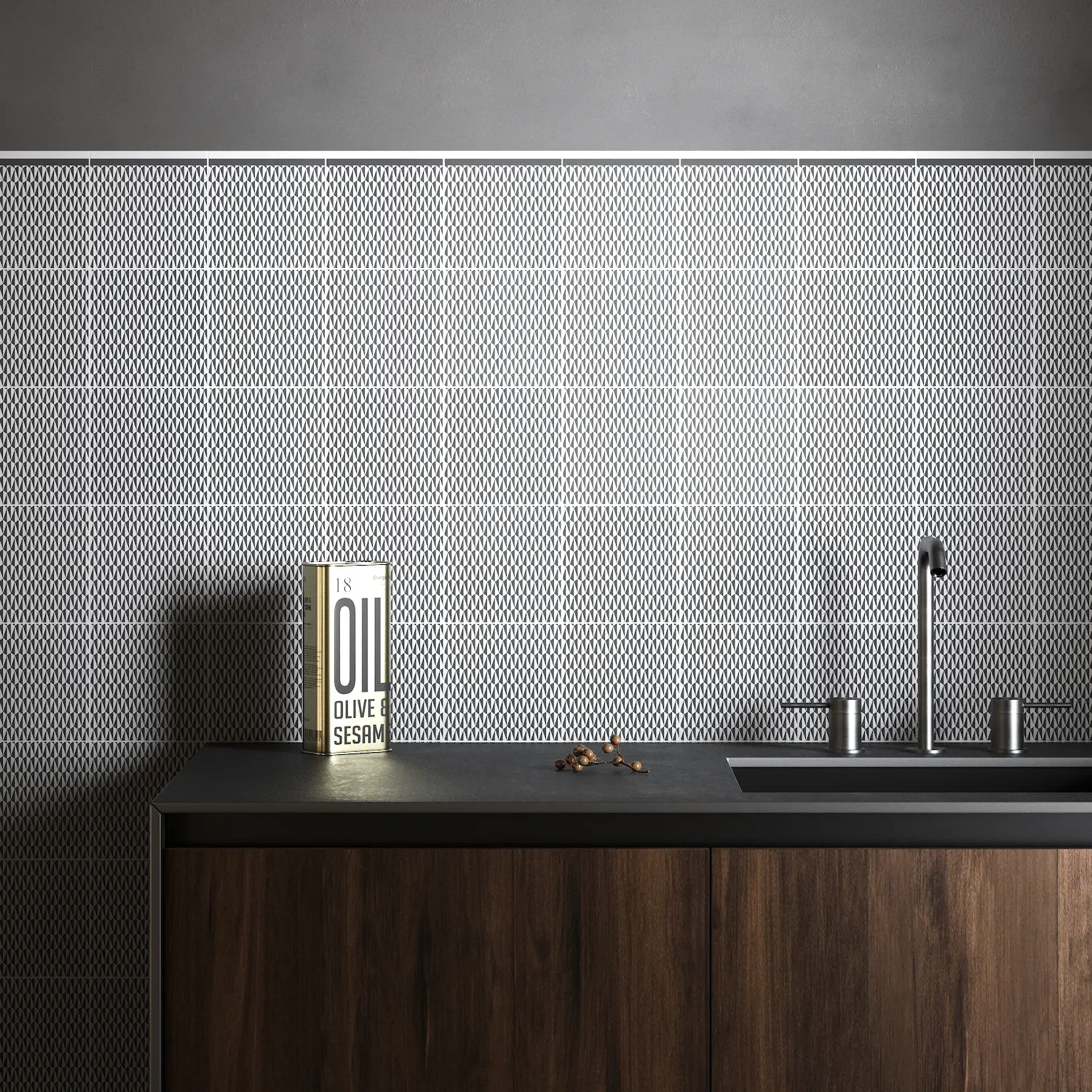 Revetement mural mat pour cuisine Mur de cuisine décoré avec des carreaux de ciment blanc mat