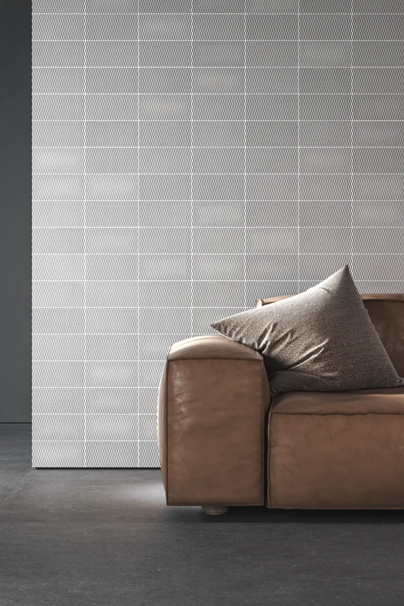 Revêtement mural de salon avec carreaux de ciment blancs
