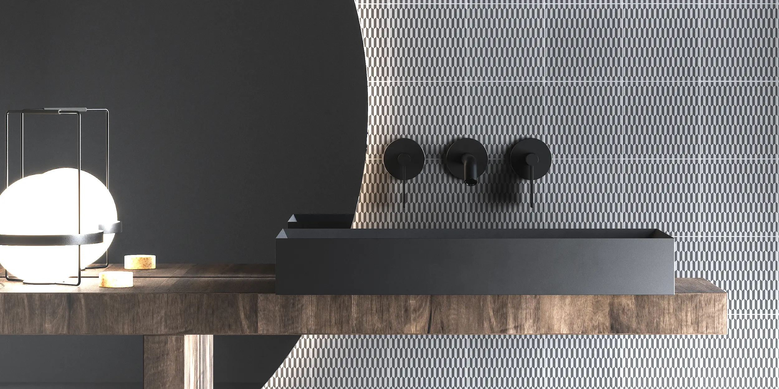 Design d'avant-garde Revêtement mural de salle de bain avec carreaux pleine masse Dgeum en gris naturel et design anthracite