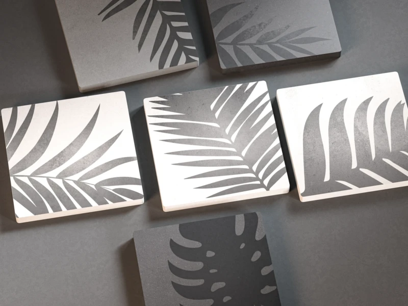 Détail de plusieurs carreaux de la collection Tropic